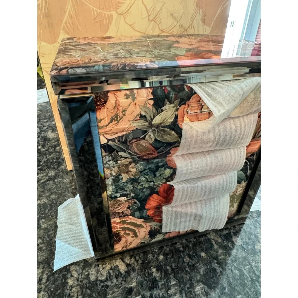 Homruilink Mirrored Floral Jewelry Box 4 Drawer Chest Organizer Mirror Necklace